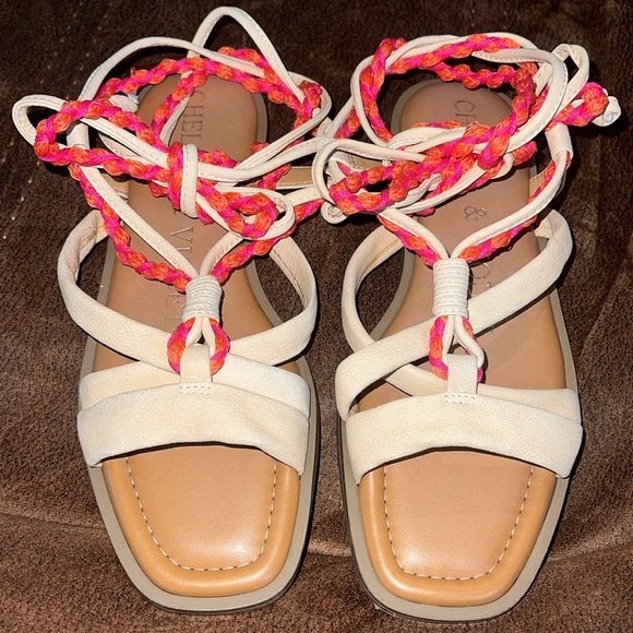 Chelsea & Violet Dahlia Leather Ankle Wrap Lace Up Strappy Sandals - Picture 4 of 4